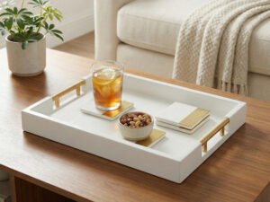 White Serving Tray Set with 4 Matching Coasters - Image 2
