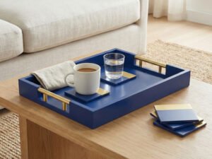 Navy Serving Tray Set with 4 Matching Coasters - Image 8