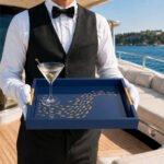 Navy Serving Tray Set with 4 Matching Coasters