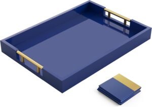 Navy Serving Tray Set with 4 Matching Coasters - Image 2