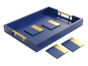 Navy Serving Tray Set with 4 Matching Coasters